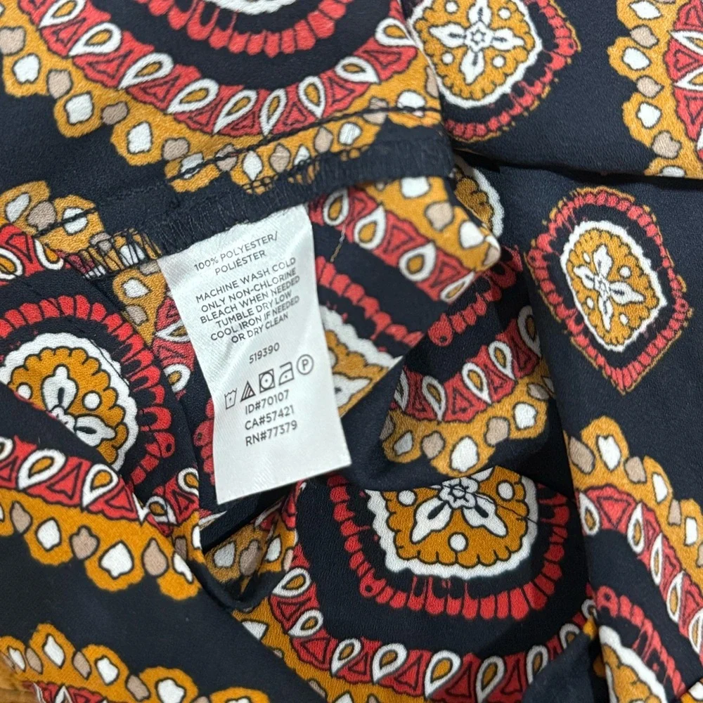 LOFT Ruffle Shoulder Blouse Bar Back Print Fall Top Blouse Women’s Size Large - Picture 6 of 6